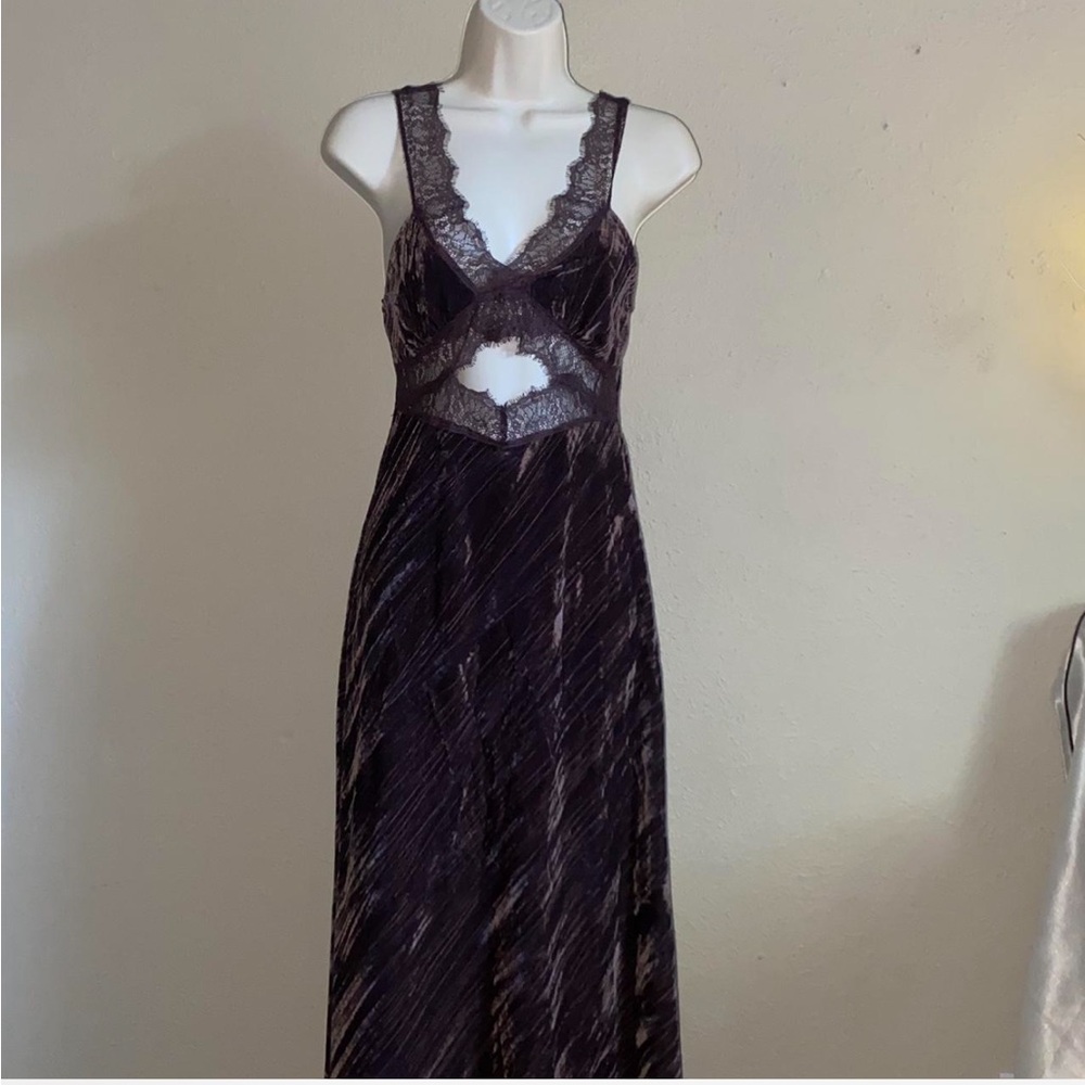 Zara Brown Velvet Chemise with Lace Detail